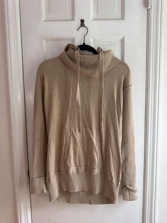 L.A.M.B. Tops - L.A.M.B. Cotton Cashmere Cowl Neck Drawstring Hoodie Sweater Oatmeal Tan P/S